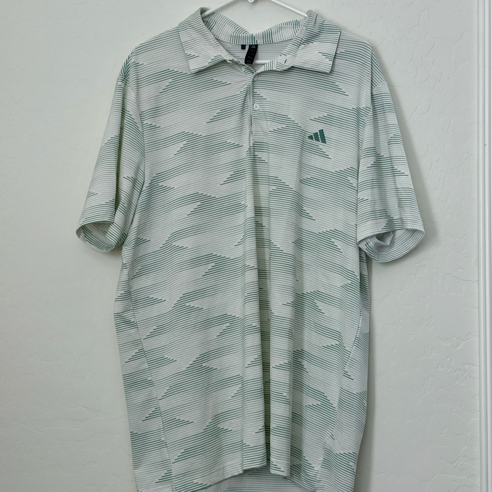Men's Adidas Green and White Polo Shirt